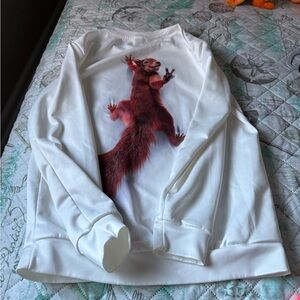 New Set of 2 White Long Sleeve Squirrel Graphic Tee